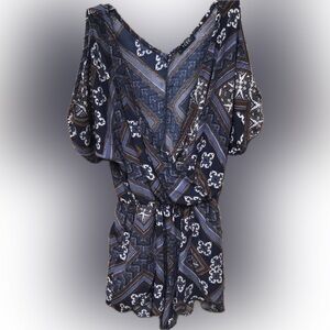 TCEC blue print romper, elastic waistband, Sz Sm